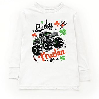 Lucky Truckin Clover - Youth Long Sleeve Graphic T-Shirt