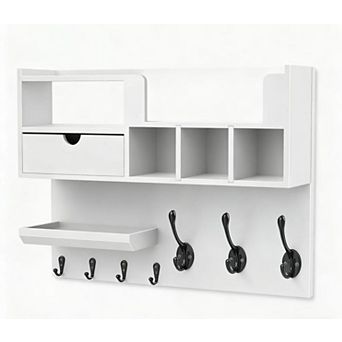 Multi-Use Wall Organizer with Hooks, Chalkboard, Drawer, and Adjustable Shelf