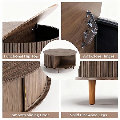 31.5-Inch Round Storage Coffee Table, Modern Design