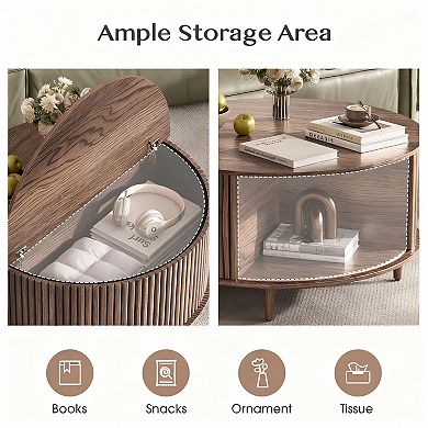 31.5-Inch Round Storage Coffee Table, Modern Design