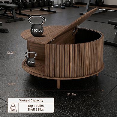 31.5-Inch Round Storage Coffee Table, Modern Design