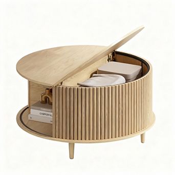 31.5-Inch Round Storage Coffee Table, Modern Design