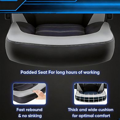 Ergonomic Gaming Chair with Lumbar Support, PU Leather, Flip-up Armrests, Adjustable Height, 360° Wh