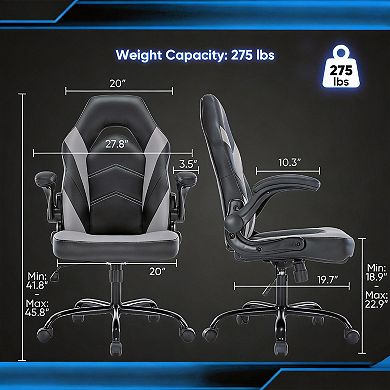 Ergonomic Gaming Chair with Lumbar Support, PU Leather, Flip-up Armrests, Adjustable Height, 360° Wh
