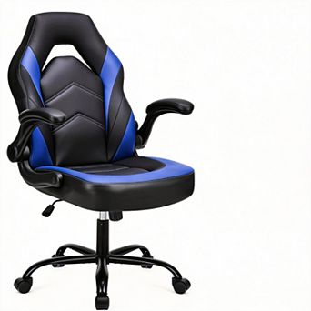 Ergonomic Gaming Chair with Lumbar Support, PU Leather, Flip-up Armrests, Adjustable Height, 360° Wh