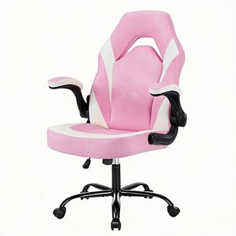 Ergonomic Gaming Chair with Lumbar Support, PU Leather, Flip-up Armrests, Adjustable Height, 360° Wh