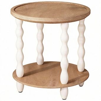 Handcrafted Rustic Round End Table with 2 tier Storage