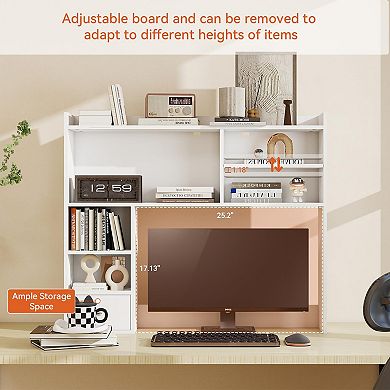 Adjustable 6-Tier Desktop Bookshelf with Drawers for Home Office