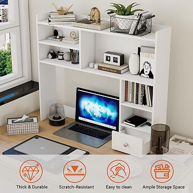 Adjustable 6-Tier Desktop Bookshelf with Drawers for Home Office