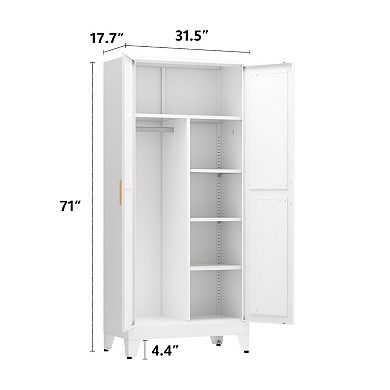 Metal Wardrobe Closet 71" Tall with Hanging Rods and Adjustable Shelves