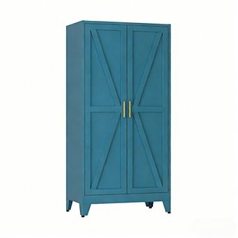 Metal Wardrobe Closet 71" Tall with Hanging Rods and Adjustable Shelves