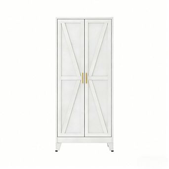 Metal Wardrobe Closet 71" Tall with Hanging Rods and Adjustable Shelves