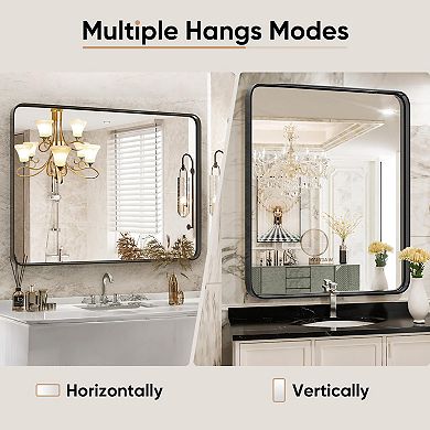 Aluminum Alloy Rectangular Mirror, Tempered Glass, Clear Reflection, Multiple Hanging Options
