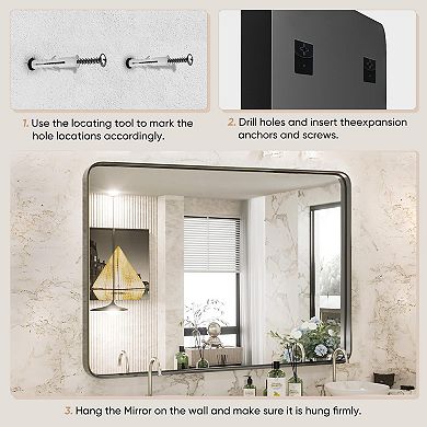 Aluminum Alloy Rectangular Mirror, Tempered Glass, Clear Reflection, Multiple Hanging Options