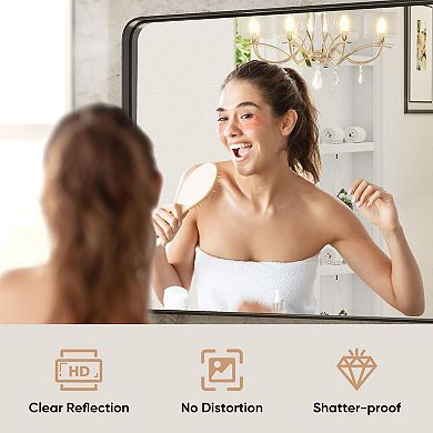 Aluminum Alloy Rectangular Mirror, Tempered Glass, Clear Reflection, Multiple Hanging Options