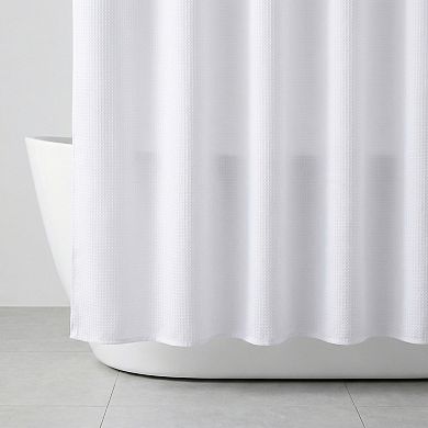 Modern Waffle Weave Shower Curtain, Hotel Quality Waterproof Bath Shower Curtain Sets with 12 Hooks