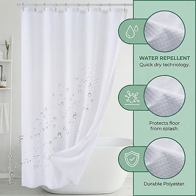 Modern Waffle Weave Shower Curtain, Hotel Quality Waterproof Bath Shower Curtain Sets with 12 Hooks