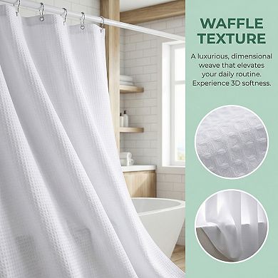 Modern Waffle Weave Shower Curtain, Hotel Quality Waterproof Bath Shower Curtain Sets with 12 Hooks