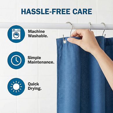 Modern Waffle Weave Shower Curtain, Hotel Quality Waterproof Bath Shower Curtain Sets with 12 Hooks