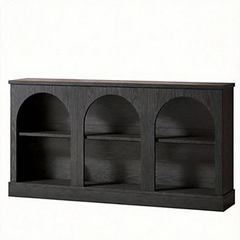 Farmhouse-style entryway table with display cabinet. 63 in long, with storage, suitable for hall