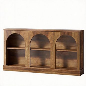 Farmhouse-style entryway table with display cabinet. 63 in long, with storage, suitable for hall