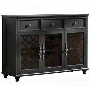Farmhouse 48" Sideboard Cabinet with HD Glass, 3 Drawers, Adjustable Shelves, Multi-Use