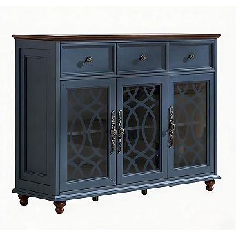 Farmhouse 48" Sideboard Cabinet with HD Glass, 3 Drawers, Adjustable Shelves, Multi-Use