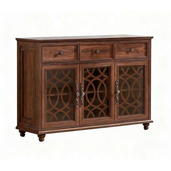 Farmhouse 48" Sideboard Cabinet with HD Glass, 3 Drawers, Adjustable Shelves, Multi-Use
