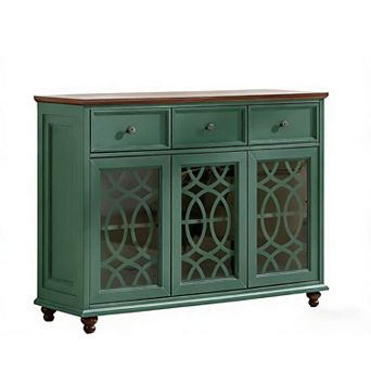 Farmhouse 48" Sideboard Cabinet with HD Glass, 3 Drawers, Adjustable Shelves, Multi-Use