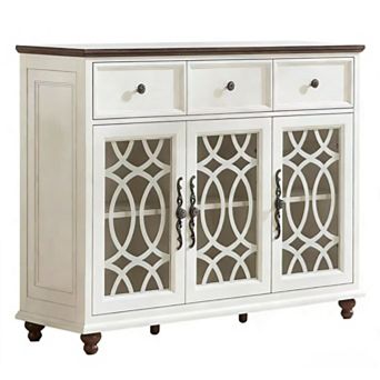 Farmhouse 48" Sideboard Cabinet with HD Glass, 3 Drawers, Adjustable Shelves, Multi-Use