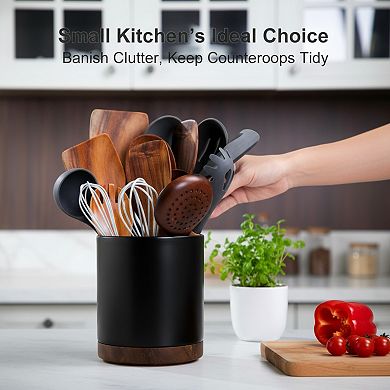 Rotating Ceramic Utensil Holder with Cork Bottom for Kitchen Countertop