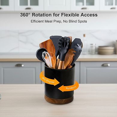 Rotating Ceramic Utensil Holder with Cork Bottom for Kitchen Countertop