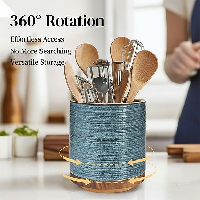 Rotating Extra Large Cooking Utensil Holder Ceramic for Countertop
