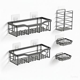 Rustproof Stainless Steel Shower Caddy Set 5 Pack No Drill Adhesive