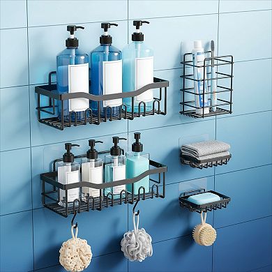 Rustproof Stainless Steel Shower Caddy Set 5 Pack No Drill Adhesive