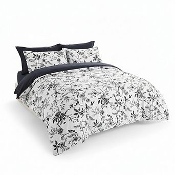 Oversized King Duvet Cover Set 3 pc White & Charcoal 104x90 in with Shams