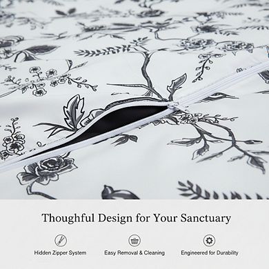 Oversized King Duvet Cover Set 3pc, White & Charcoal 104x90 Inches with Shams