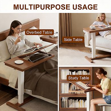 Adjustable overbed table with wheels, computer desk; multifunctional home desk