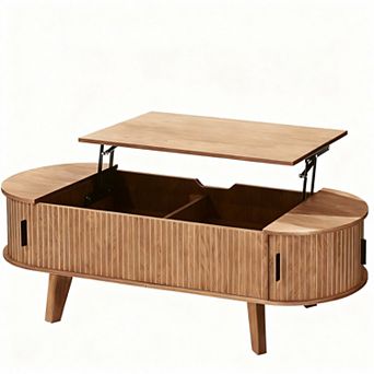 Modern medieval-style coffee table with storage and lift
