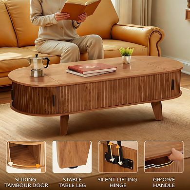 Modern medieval-style coffee table with storage and lift