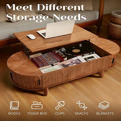 Modern medieval-style coffee table with storage and lift