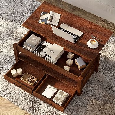 Adjustable coffee table with storage, suitable for the living room