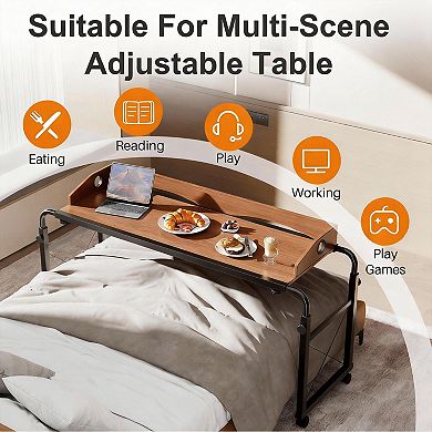 Adjustable bedside table with wheels, also suitable as a computer desk. Ideal for home, office, and