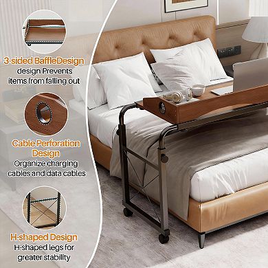 Adjustable bedside table with wheels, also suitable as a computer desk. Ideal for home, office, and