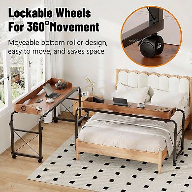Adjustable bedside table with wheels, also suitable as a computer desk. Ideal for home, office, and