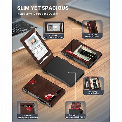 Tactical Leather Wallet with Pop Up Card Case and RFID Blocking