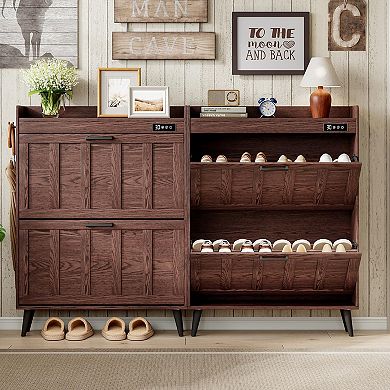 Farmhouse Deodorizing Shoe Cabinet with 2 Flip Drawers for Entryway