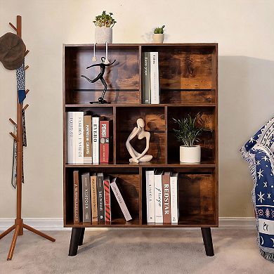 Medieval brown cube bookshelf; storage cabinet. Stylish storage for home and office