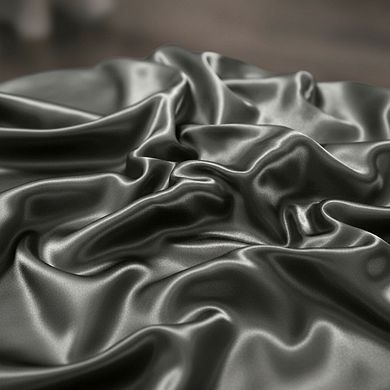 Queen Satin Duvet Cover Set 3pc, Dark Grey Luxury Silky & Reversible