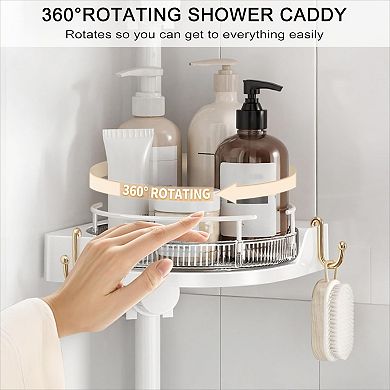 360 Rotating Shower Caddy Tension Pole with 4 Tier Adjustable Shelves